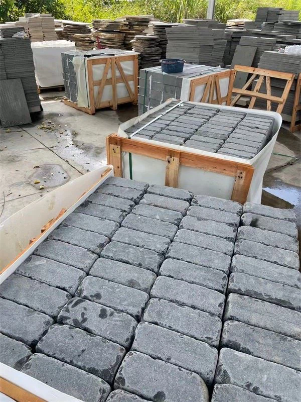 tumbled black basalt cobbles -